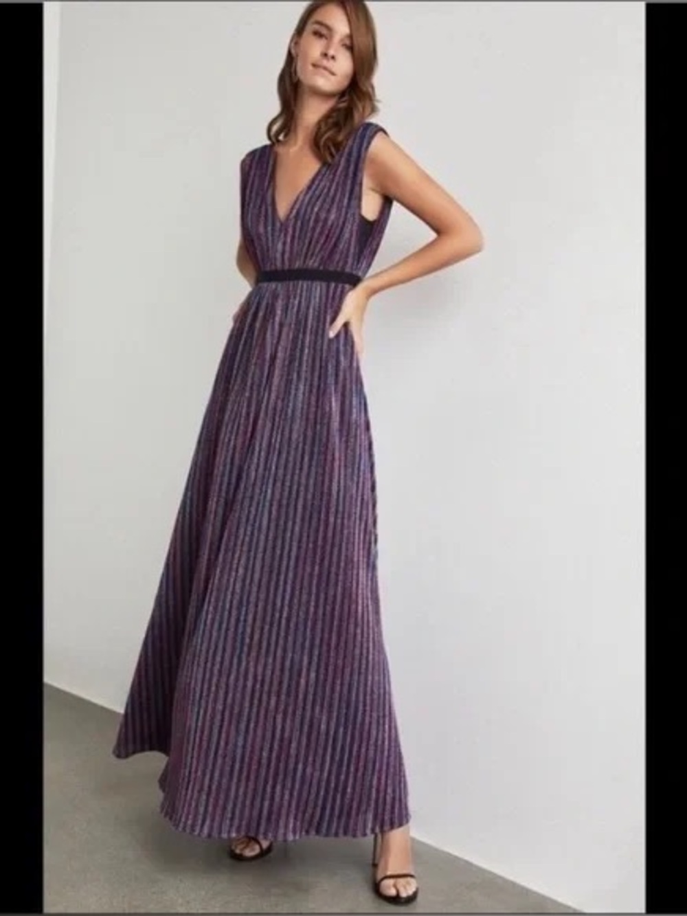 BCBGMAXAZRIA
Metallic Stripe Pleated Gown/ Prom Dress